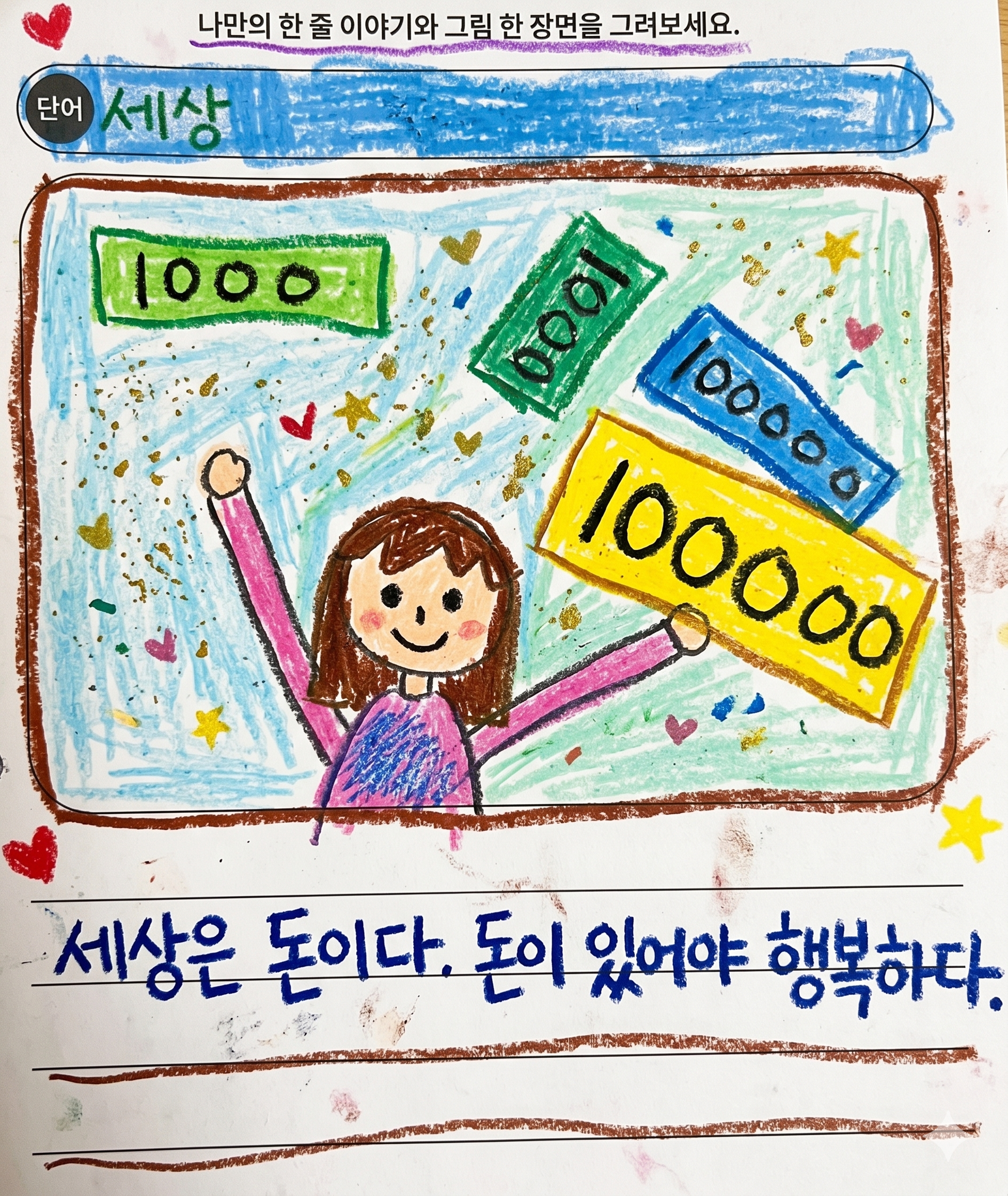 My daughter’s drawing about the world and money